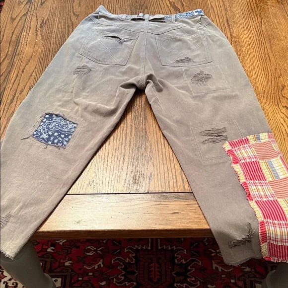 POL Patchwork Distressed Cotton Cropped Pants Boho Lagenlook Size M - Picture 8 of 16